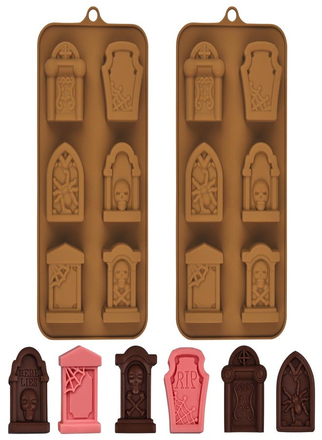 EDUEE Halloween Chocolate Molds RIP Gravestone Candy Mold 2 pcs Silicone Tombstone Ice Cube Mold (2 x 1.42 inch) - Image 1