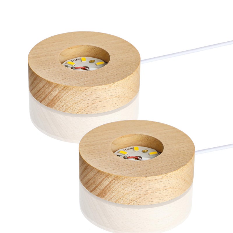 Zeershee 2 قطعة Led الخشب عرض موقف ل ثلاثية الأبعاد الكريستال والزجاج الراتنج الفن ضوء قاعدة مصابيح خشبية لبلورات Led عرض دائري الركيزة - Image 1