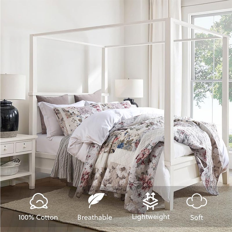 camandy Cotton Bedspread Quilt Bedding Sets 3 Pieces Reversible Coverlet Sets Comforters Vintage Floral Patchwork White Bedspread, Queen Size - Image 2