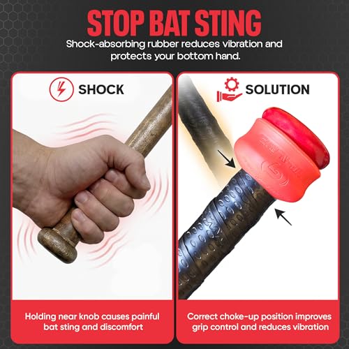Grip-N-Rip Knob Stacker Choke-Up Ring for Baseball/Softball Bats Provides Choking Up Space & Relief from Bat Sting, Stackable for Custom Fit and Comfort (Red) - Image 2