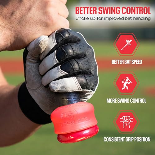 Grip-N-Rip Knob Stacker Choke-Up Ring for Baseball/Softball Bats Provides Choking Up Space & Relief from Bat Sting, Stackable for Custom Fit and Comfort (Red) - Image 3