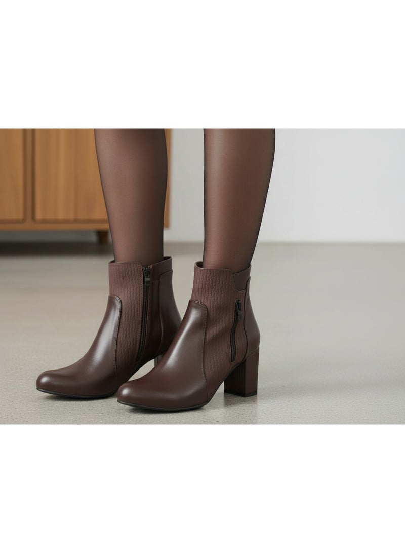 لايف ستيلاش  بوت بكعب جلد و سوستة R-25 - بني - Image 1