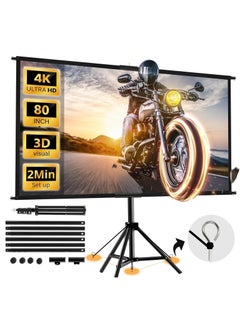FlashHawk Updated Projector Screen with Stand 100 inch Indoor Outdoor Projector Screen 16:9 4K HD Projector Screen for Outdoor and Indoor Wall Hanging 2 IN 1 with Carry Bag Ground Nails  - Image 1