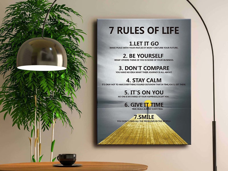 Ploceiny 7 Rules of Life Motivational wall decor on canvas for classroom prints posters,inspirational wall art prints for home decor or home Positive for Office preppy room decor for Living Room A-253 - Image 5