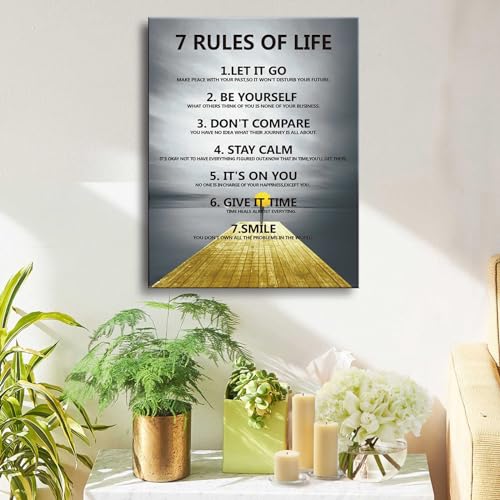 Ploceiny 7 Rules of Life Motivational wall decor on canvas for classroom prints posters,inspirational wall art prints for home decor or home Positive for Office preppy room decor for Living Room A-253 - Image 3