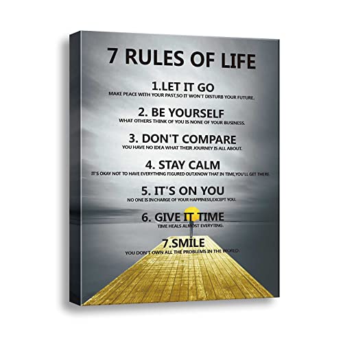 Ploceiny 7 Rules of Life Motivational wall decor on canvas for classroom prints posters,inspirational wall art prints for home decor or home Positive for Office preppy room decor for Living Room A-253 - Image 1