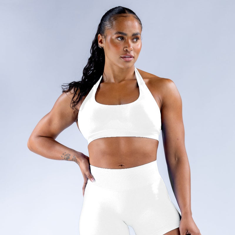 Generic Amazon Explosions DFYNE Flat for High Elastic Yoga Suit Hanging Neck Bra Seamless Yoga Sports Underwear White bra