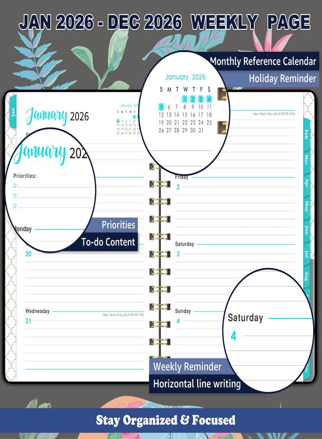 Journaltastic 2026 Planner - Weekly & Monthly Planner 2026 with Monthly Tabs, January 2026 - December 2026, 6.3" x 8.4", Flexible Hardcover with Thick Paper, Elastic Closure, Inner Pocket - Image 3