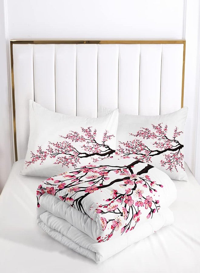 Suncloris Romantic Asian Cherry Blossom Sakura Flower Branches Comforter Set for Girls Kids Teens, Queen Size Eastern Red Petal Floral Art Quilted Duvet with 2 Nature Plant Pillowcases-90 x 90" (Red, Queen) - Image 5