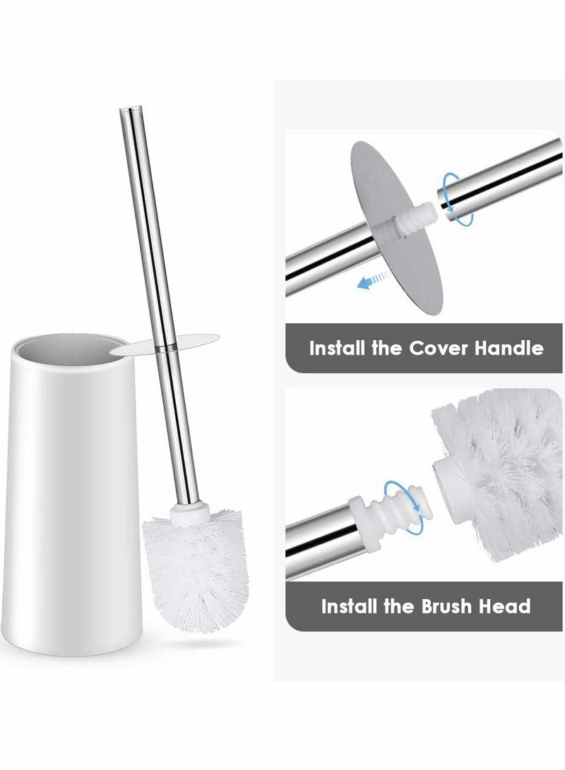 KASTWAVE Toilet Brush and Holder, Toilet Bowl Brush Set with Stainless Steel Handle Durable Bristles for Deep Cleaning Compact Bathroom Brush Save Space Good Grip Anti-Drip White - Image 4