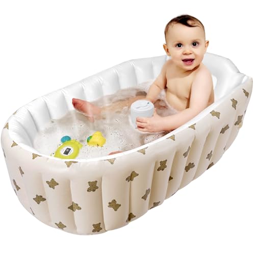 Mink Newborn to Toddler Bath Tub,Inflatable Baby Bathtub with Built-in Air Pump,Portable Travel Shower Basin with Back Support, Deflates and Folds Easily (Bear tub) - Image 1