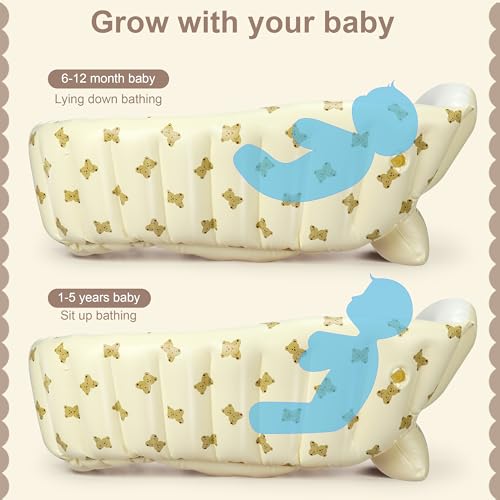 Mink Newborn to Toddler Bath Tub,Inflatable Baby Bathtub with Built-in Air Pump,Portable Travel Shower Basin with Back Support, Deflates and Folds Easily (Bear tub) - Image 3