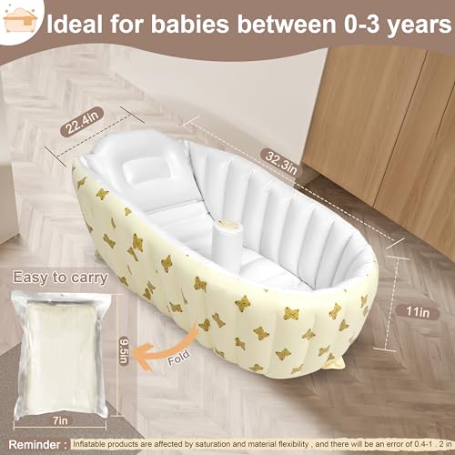 Mink Newborn to Toddler Bath Tub,Inflatable Baby Bathtub with Built-in Air Pump,Portable Travel Shower Basin with Back Support, Deflates and Folds Easily (Bear tub) - Image 5