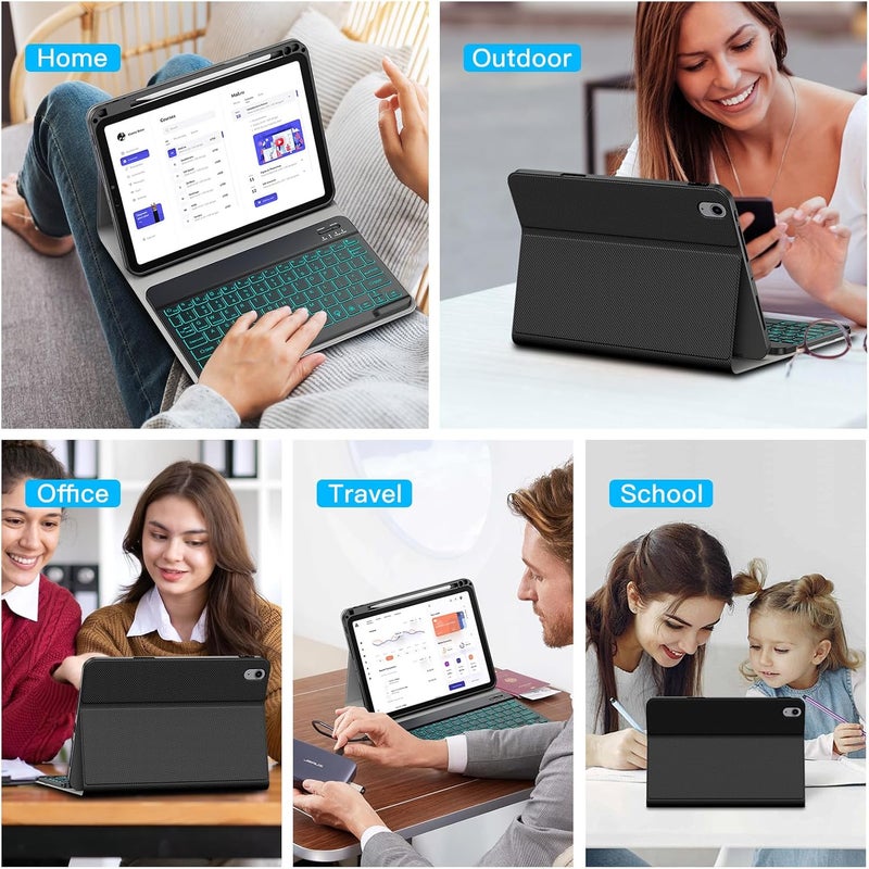XIWMIX Keyboard Case for iPad Air 11 Inch M3 2025/M2 2024,iPad Air 5th/4th Gen (2022/2020 10.9 Inch),7 Colors Backlit Bluetooth Magnetic Detachable Keyboard, Slim Smart Cover with Pencil Holder, Black - Image 3