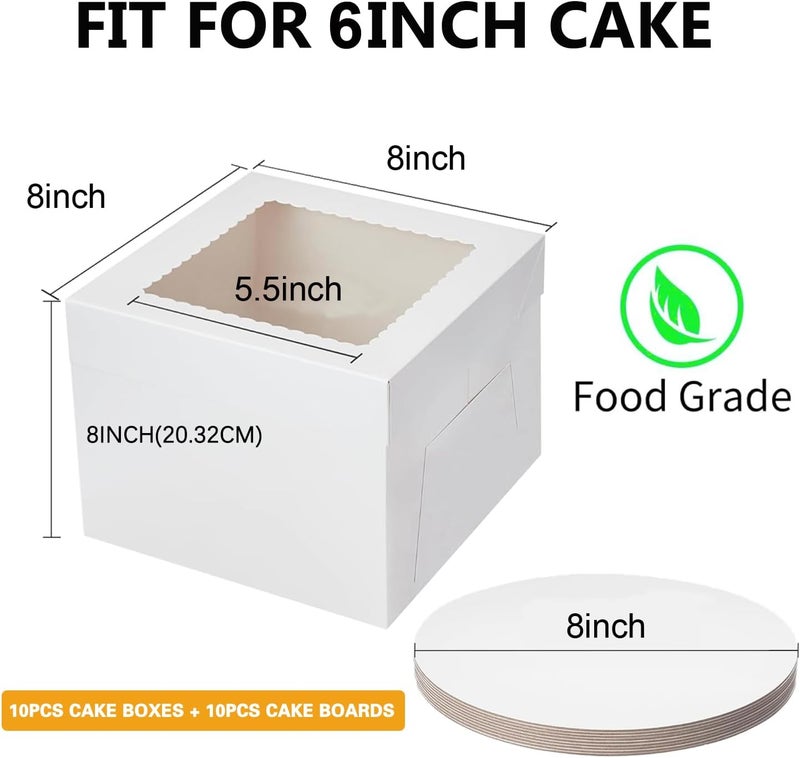 Packpal 20Pack 8 Inch Cake Boxes With Cake Boards (10 boxes & 10 boards), 8X8X8Inch White Bakery Boxes With Windown For Cajas Pasteles, Cookie, Pastries, Pie, Bakers, Wedding, Birthday, Halloween - Image 4