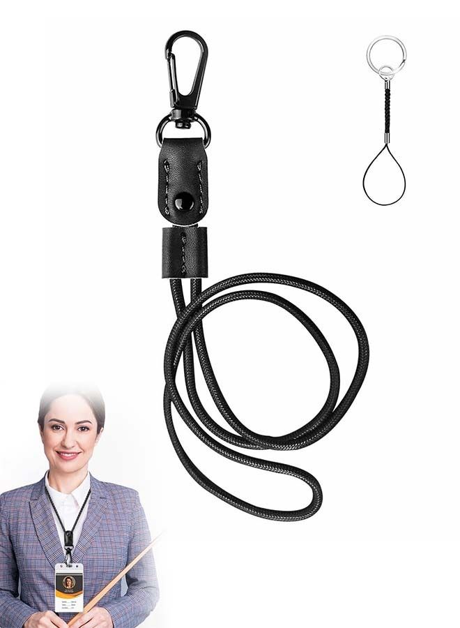 Leather Braided Badge Lanyard Strap, Multifunction Adjustable ID Card Neck Lanyard Holder, Phones Bags Keychain Strap Accessories (Black) - Image 1