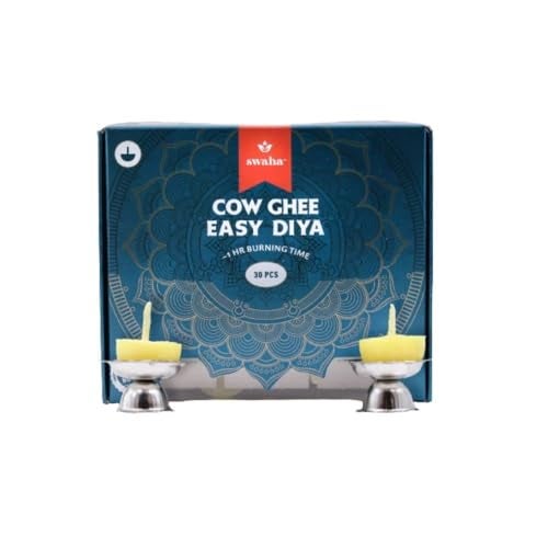 Swaha Premium Cow Ghee Diya Wicks (30 Pieces), 60Min Burning Time, Wax Free Cow Ghee Diya Batti - Pack Of 2 - Jasmine, Sandalwood - Image 1