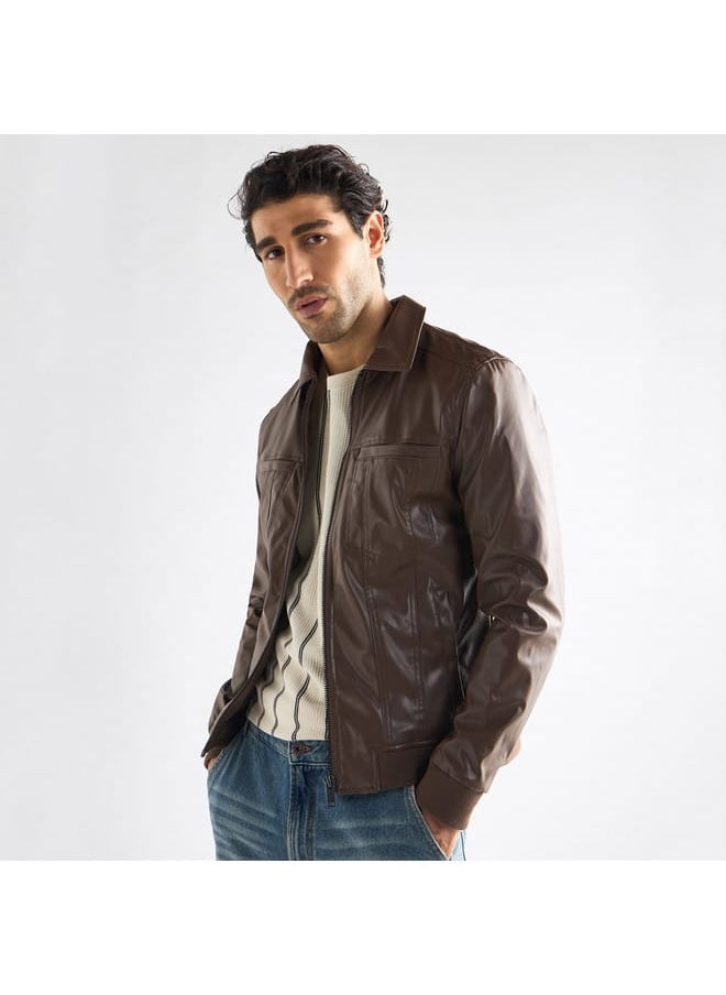 FAV - Solid Biker Jacket with Zip Closure and Pockets - Image 1