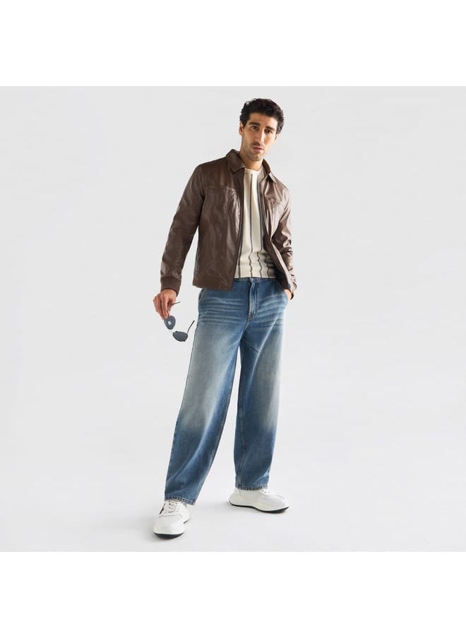 FAV - Solid Biker Jacket with Zip Closure and Pockets - Image 1