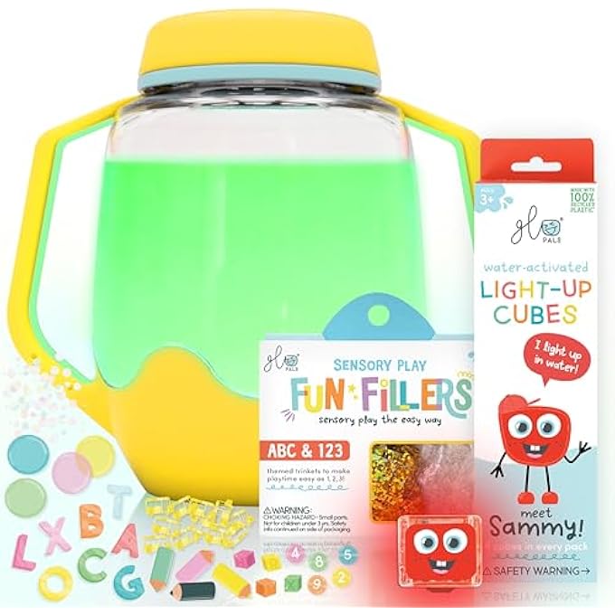 Glo Pals Play Pack Bundle with Sensory Play Jar, Water-Activated Light-Up Cubes, and Fun Fillers - Sensory Toys for Toddlers - Sensory Toy Kit with Light Up Cubes for Bathtub - Easy as ABC - Image 1
