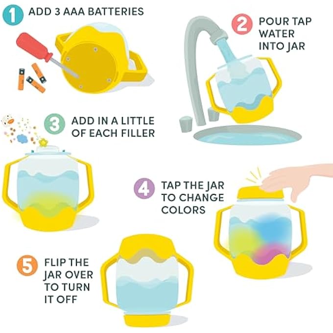 Glo Pals Play Pack Bundle with Sensory Play Jar, Water-Activated Light-Up Cubes, and Fun Fillers - Sensory Toys for Toddlers - Sensory Toy Kit with Light Up Cubes for Bathtub - Easy as ABC - Image 5