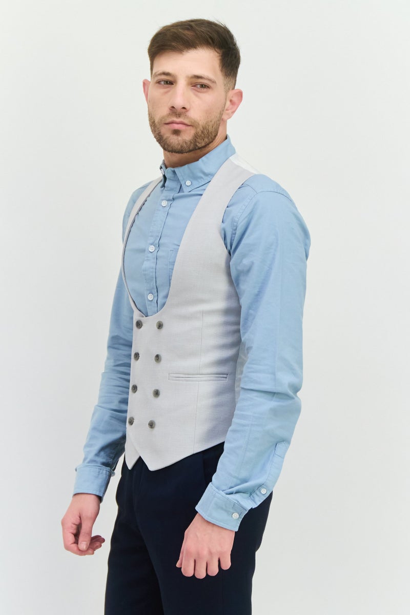 Asos Design Men Super Skinny Textured Wedding Waistcoat, Grey  - Image 2