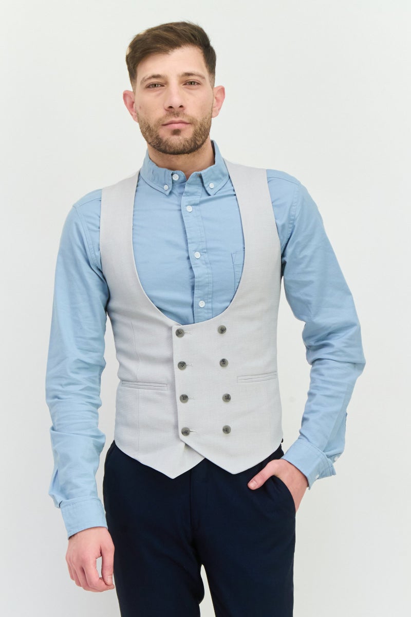 Asos Design Men Super Skinny Textured Wedding Waistcoat, Grey  - Image 1
