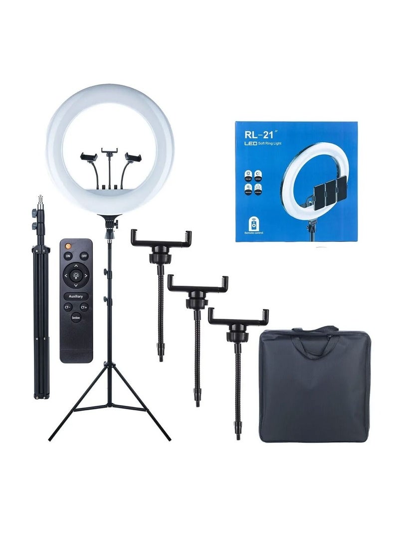 21 Inch Ring Light Tripod Mount with 3 Phone Bracket, LED Soft Ring Light with Remote Control  - Image 1