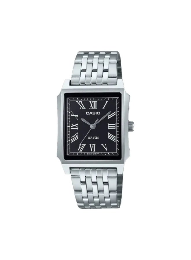Casio MTP-B190D-1BVDF Men’s Analog Watch, Black Roman Numeral Dial, Stainless Steel Bracelet, Quartz 3-Hand, Mineral Glass, 50m Water Resistant