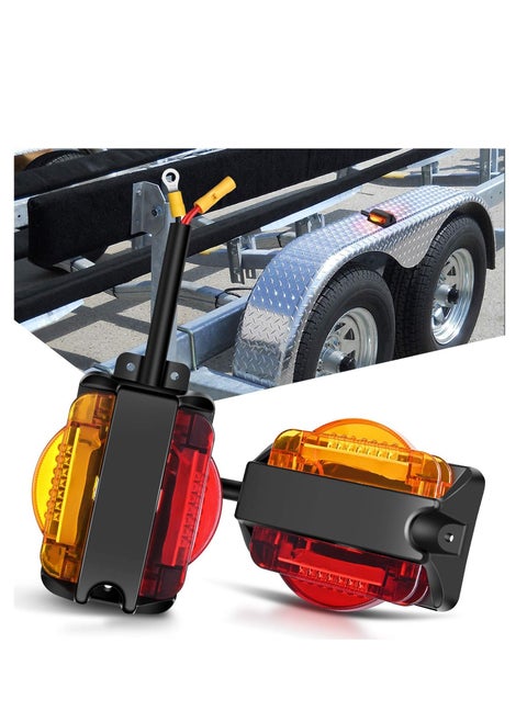 2PCS Dual Face LED Trailer Fender Lights Amber Front and Red Rear Pre Wired for Easy Installation Drive Safely for Trailer Lorry Caravan Van Tractor