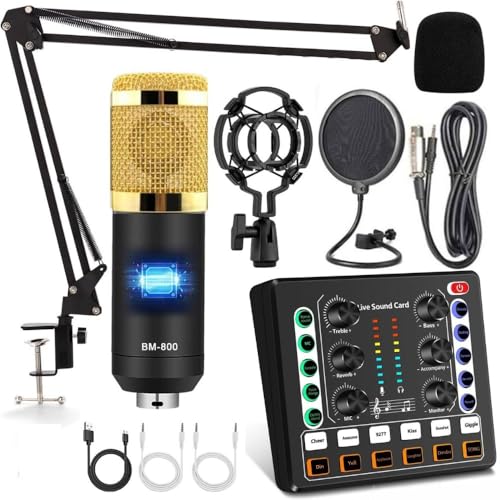 MOCKING BIRD Condenser Mic set with Sound Card Amplifier Voice Changer Audio Mixer Interface| Microphone kit for Singing Recording Live Game Streaming Podcast Broadcast dj mixer (Black) - Image 1