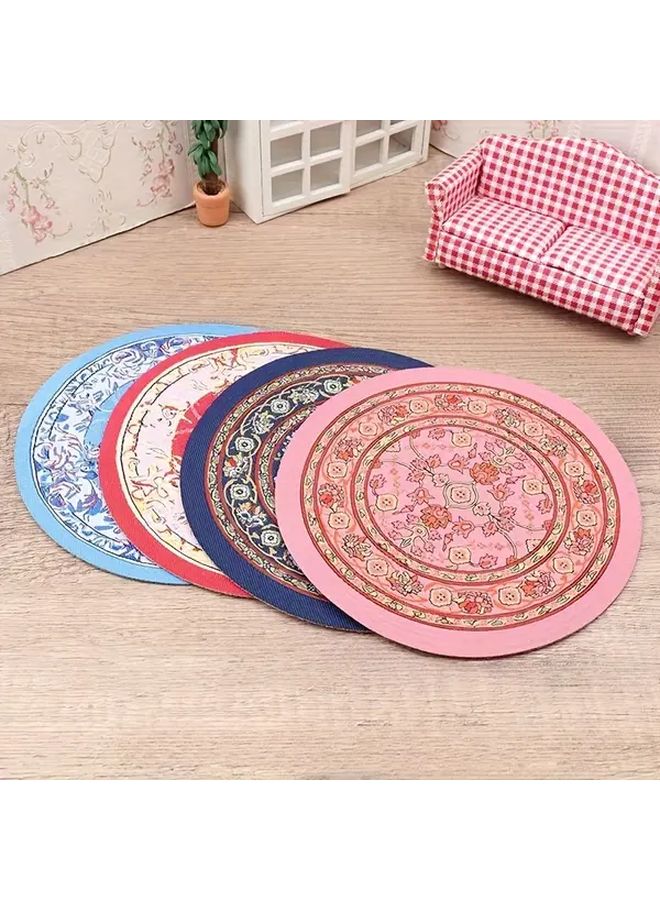 1 12 Scale Miniature Dollhouse Floor Mat Blue Turkish Ethnic Round Woven Mat With Vibrant Floral Patterns Durable Textile Material For Dollhouse Decor Miniature Accessories - Image 1