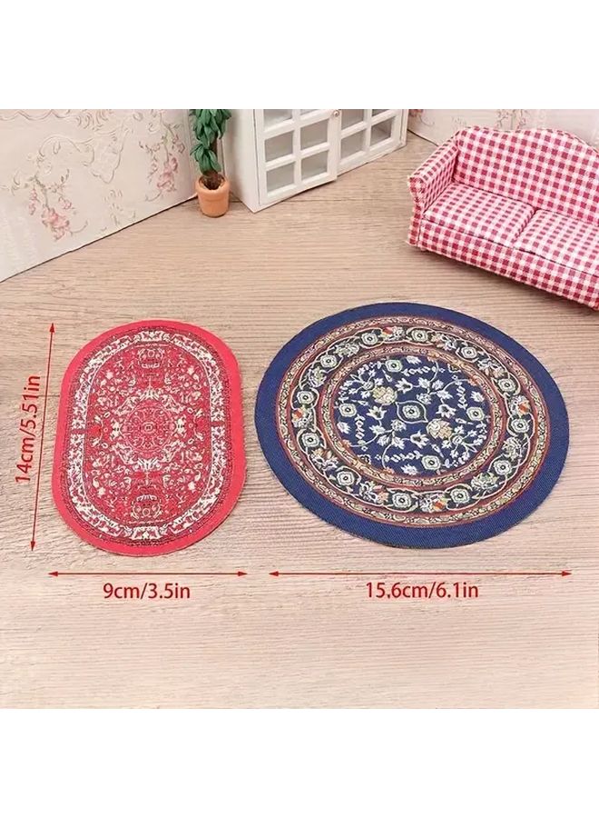 1 12 Scale Miniature Dollhouse Floor Mat Blue Turkish Ethnic Round Woven Mat With Vibrant Floral Patterns Durable Textile Material For Dollhouse Decor Miniature Accessories - Image 2