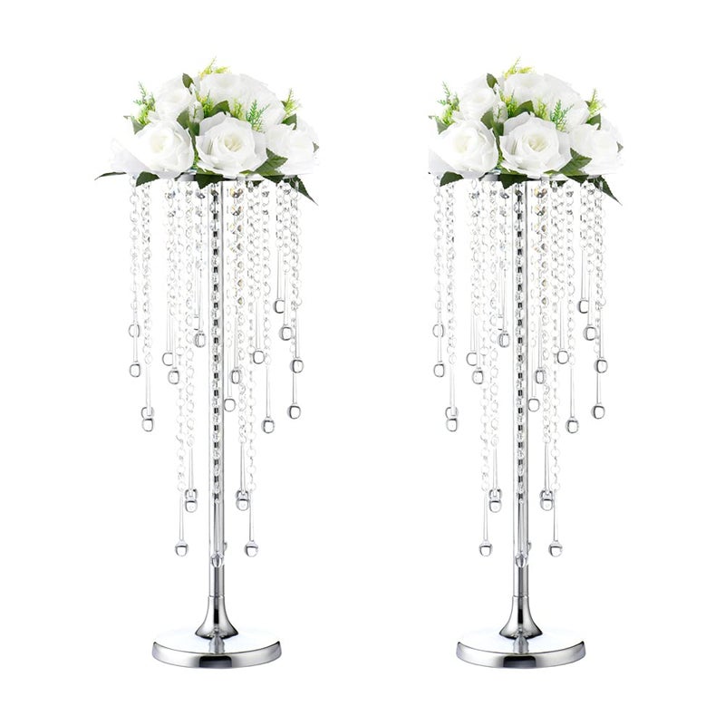 2 Pcs 2165 inches Crystal Flower Stand Wedding Centerpieces for Tables Tabletop Gold Metal Flower Arrangement Holder Bulk Metal Vases for Reception Party Ceremony Decoration