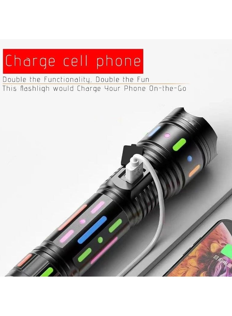 High Powered Handheld Flashlight | Rechargeable LED Flashlight with Long-Range Beam | Mechanically Zoomable, Colorful Fluorescent Strips, for Hunting, Searching, Fishing, Camping, Exploring - Image 5