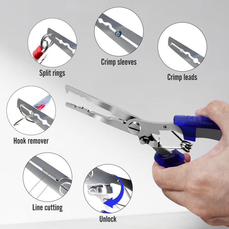 DRMBIGA Fishing Pliers & Fish Hook Remover Tool Kit - 2 Stainless Steel Hook Removers with 1 Split Ring Pliers, Non-Slip Handle for Bass Trout Catfish, Saltwater Freshwater Family Fishing Gear - Image 2