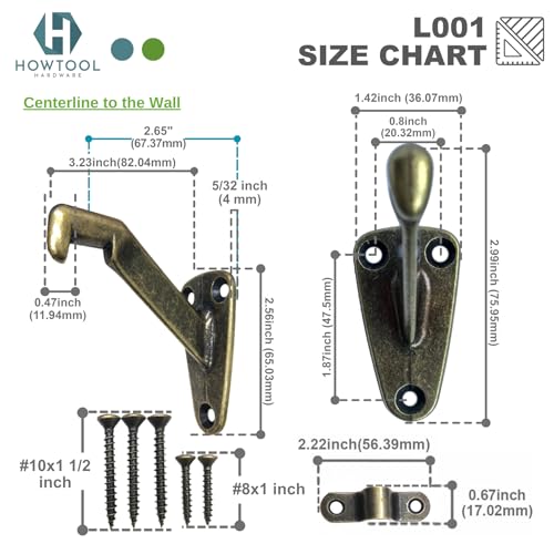 HOWTOOL Heavy Duty Handrail Bracket Antique Brass, 3 Pack | HOWTOOL - Image 4