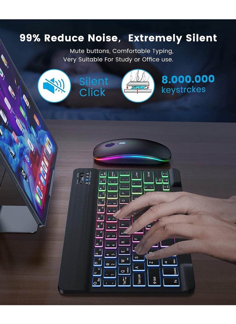 Rock Pow - Ultra-slim Bluetooth Keyboard and Mouse Combo for iPad Rechargeable Wireless Keyboard & Mouse with 7-Color Backlit Compatible with iPad 9th/8th Gen iPad Pro/Air/Mini iPhone14/13/12 Pro - Image 1