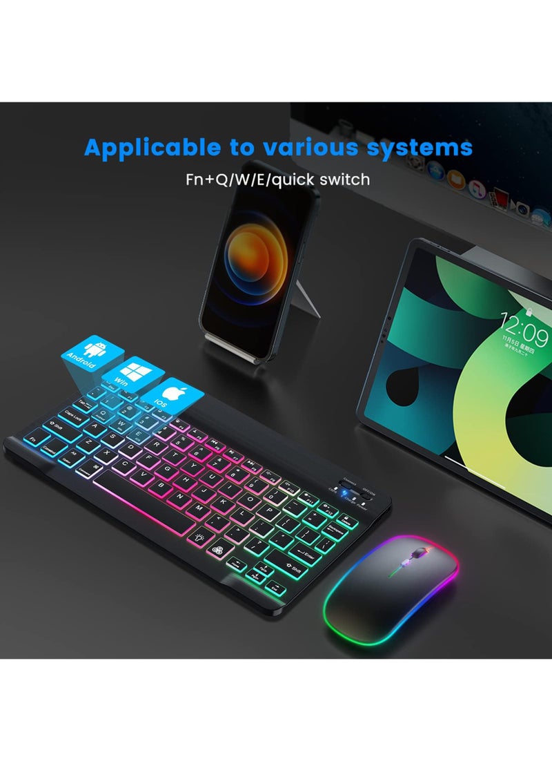 Rock Pow - Ultra-slim Bluetooth Keyboard and Mouse Combo for iPad Rechargeable Wireless Keyboard & Mouse with 7-Color Backlit Compatible with iPad 9th/8th Gen iPad Pro/Air/Mini iPhone14/13/12 Pro - Image 1