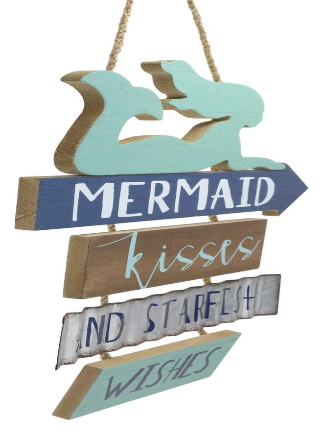 Ebros Gift Ebros Vintage Nautical Surfing Teal Mermaid Wall Decor Sign Mermaid Kisses And Starfish Wishes Decorative Plaque 13"Tall Fantasy Coastal Beach Marine Nursery Kids Bedroom Kitchen Walls Door Signs - Image 3