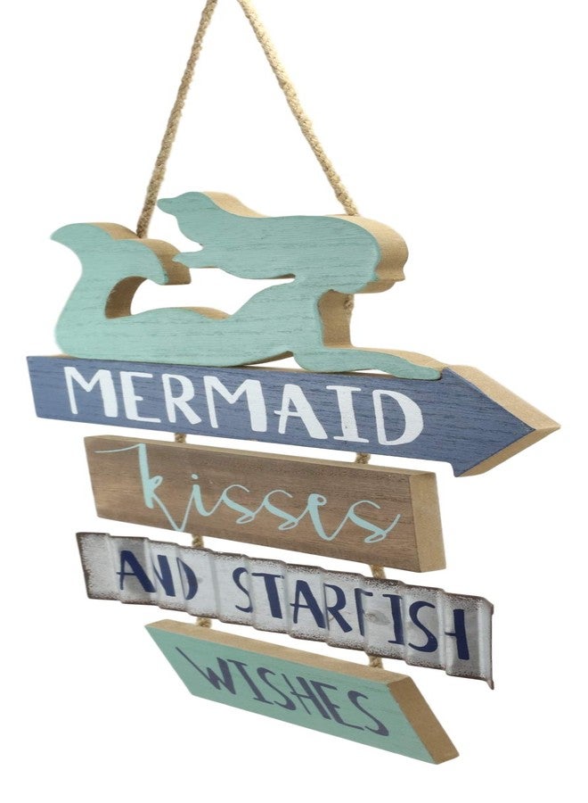 Ebros Gift Ebros Vintage Nautical Surfing Teal Mermaid Wall Decor Sign Mermaid Kisses And Starfish Wishes Decorative Plaque 13"Tall Fantasy Coastal Beach Marine Nursery Kids Bedroom Kitchen Walls Door Signs - Image 2