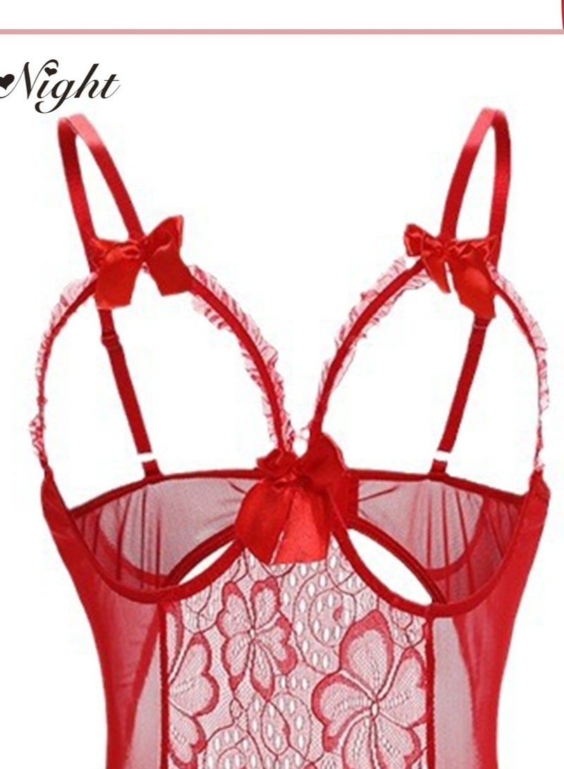 Fruitful Night Women One Piece Lingerie  Lace Babydoll Mini Bodysuit  - Image 3
