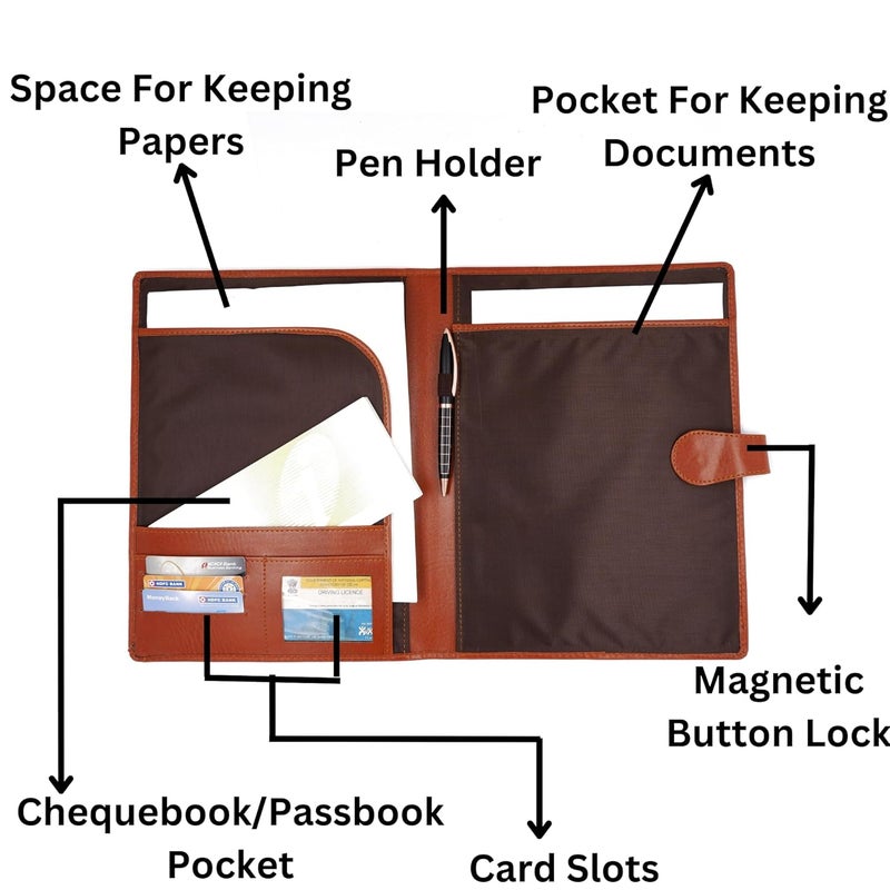 Asraw Professional PU Leather Multipurpose Magnetic Button Lock Conference File Folder Certificate Organiser for Meetings, Conferences, Seminars, Presentations, Interview Portfolio (Brown) - Image 4