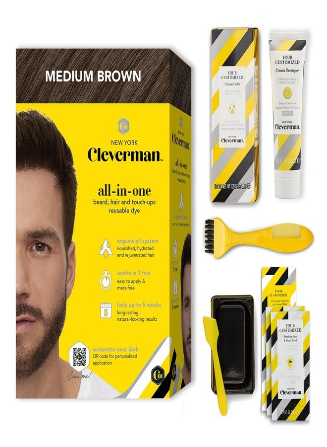 Cleverman Medium Brown Hair & Beard Dye for Men, All-in-One Reusable Kit - Mens Color For Natural-Looking Gray Coverage, Professional-Quality and Ammonia-Free for Hair, Beard & Gray Mustache - Image 1