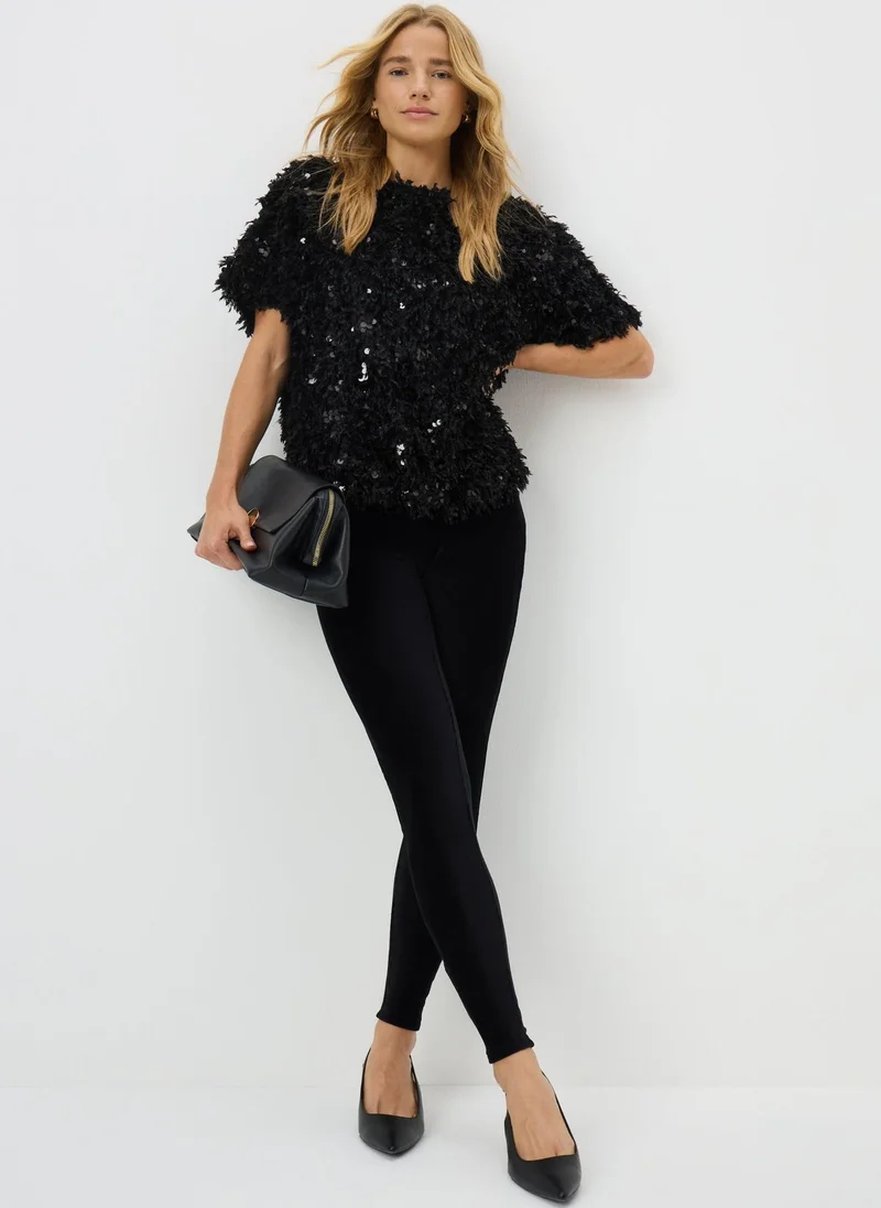 Matalan Black Fluffy Sequin Top