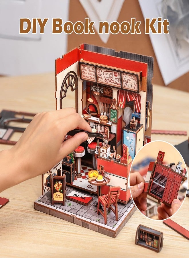 Fsolis Book Nook Kit - DIY Scene Miniature Dollhouse Kit for Adults, Shelf 3D Puzzles 285 pcs, Tiny House Mini Music Shop Model Booknook Craft Bookshelf Decor Gifts for Women (Uncle Joe's Pizzeria) - Image 2