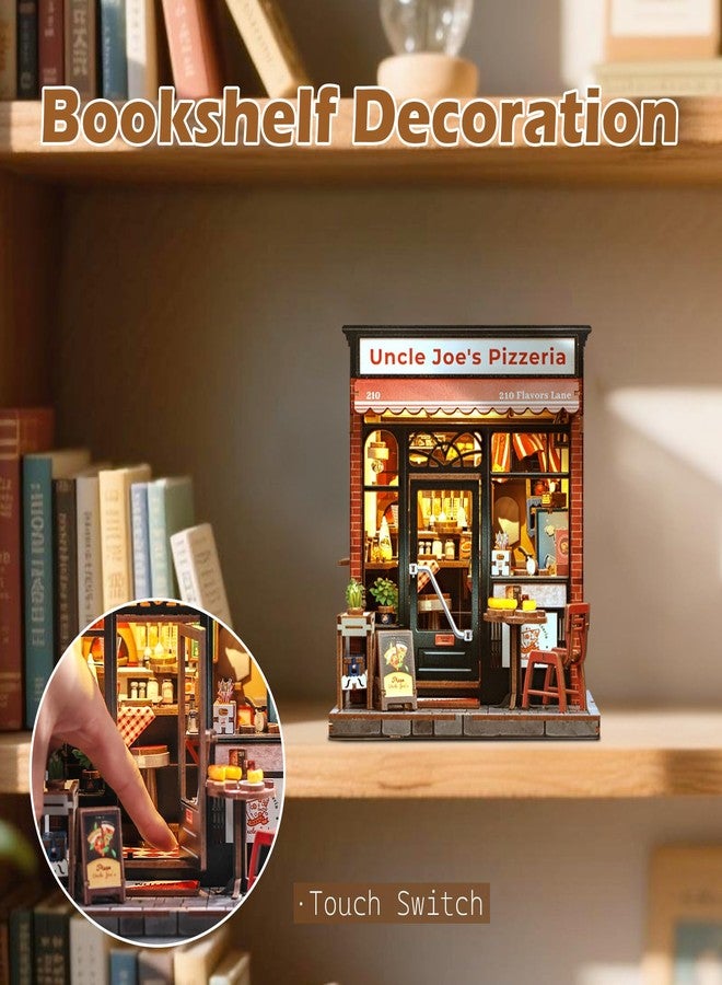 Fsolis Book Nook Kit - DIY Scene Miniature Dollhouse Kit for Adults, Shelf 3D Puzzles 285 pcs, Tiny House Mini Music Shop Model Booknook Craft Bookshelf Decor Gifts for Women (Uncle Joe's Pizzeria) - Image 4