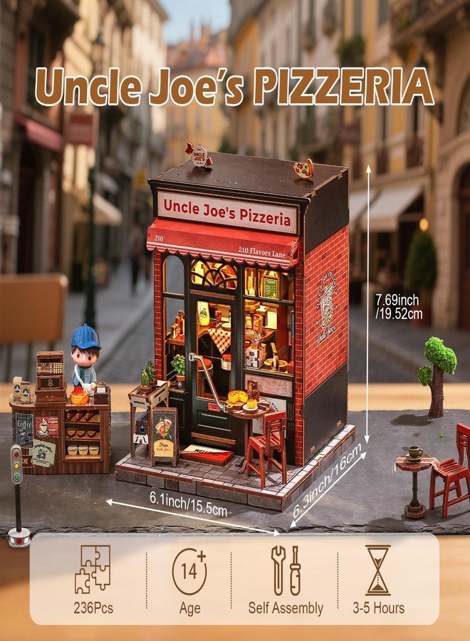 Fsolis Book Nook Kit - DIY Scene Miniature Dollhouse Kit for Adults, Shelf 3D Puzzles 285 pcs, Tiny House Mini Music Shop Model Booknook Craft Bookshelf Decor Gifts for Women (Uncle Joe's Pizzeria) - Image 3