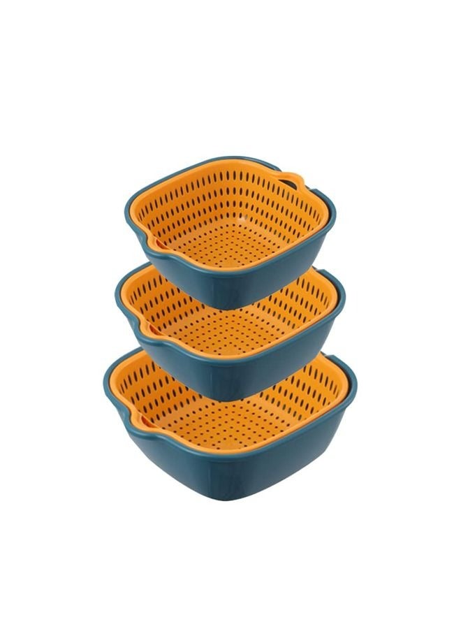 هومستر سلال الغسيل النباتية في سلال الفواكه بالمطبخ أحبار نباتية متعددة الطبقات قابلة للتغليف ومصفاة وغسل الفاكهة ومجموعة مسحوق المطبخ (أزرق أصفر) - Image 1