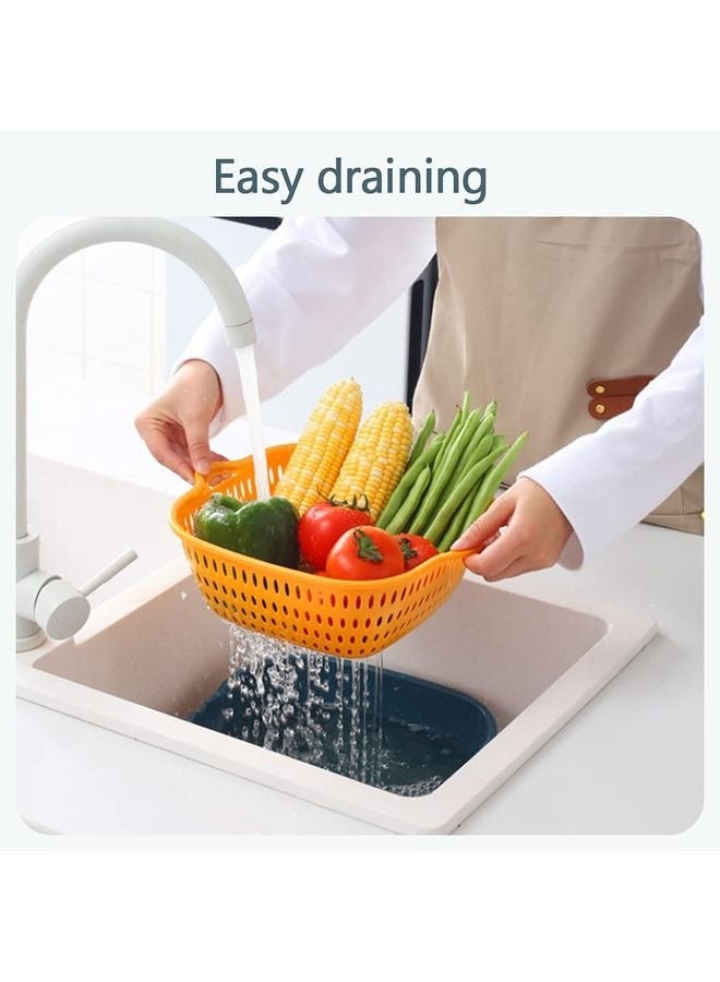 هومستر سلال الغسيل النباتية في سلال الفواكه بالمطبخ أحبار نباتية متعددة الطبقات قابلة للتغليف ومصفاة وغسل الفاكهة ومجموعة مسحوق المطبخ (أزرق أصفر) - Image 5